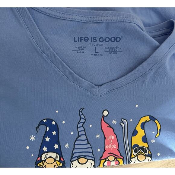 Life is Good Blue Crusher T Size Women’s Large V Neck “Snowmies”, L Slv. EUC - Picture 10 of 10